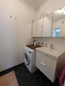奥勒松Apartment in Ålesund city center (Storgata)的一间带洗衣机和水槽的浴室