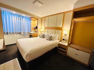 阿雷基帕OQ MIRADOR CLASSIC - AIRPORT的一间设有大床和窗户的酒店客房