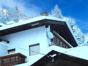 卡普尔Ferienhaus Dias的一座被雪覆盖的房屋,有树木