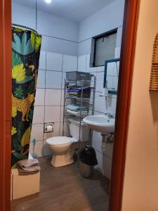 利马Alojamiento San Francisco Preciosas habitaciones con baño privado的一间带卫生间和水槽的浴室