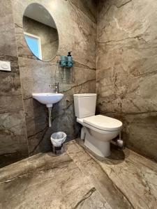 格里莫Chambre de charme n2的一间带水槽、卫生间和镜子的浴室