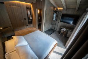 蓬泰迪莱尼奥Le Suites de San Campel RTA的小型客房的一张床铺享有高空景致