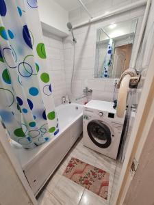 克拉斯拉瓦Vienības的一间带洗衣机和水槽的浴室