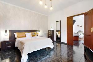 特罗尔Las Monarcas的一间卧室配有一张大床和镜子