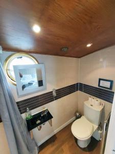 利物浦泰坦尼克号酒店的一间带卫生间和水槽的小浴室