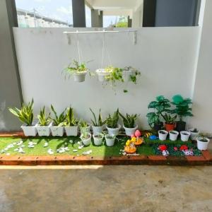 峇株巴辖HOMESTAY BATU PAHATKU- HOMESTAY IMAN的桌子上盆栽植物的展示