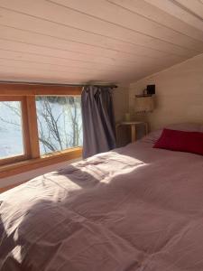 圣马丁德洛斯Hermosa Tiny House con Vista al Chapelco的一间卧室设有一张床和一个窗口