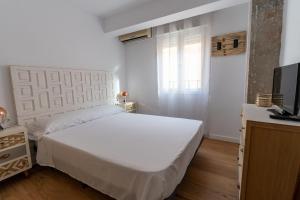 阿尔么丽亚Casa Moreda的卧室配有白色的床和电视。