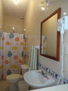 圣安德烈斯-图斯特拉菲格罗亚酒店 的一间带水槽、卫生间和镜子的浴室