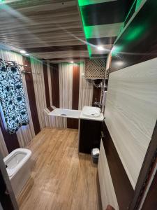 斯利那加ARISTOTLE GROUP OF HOUSEBOATS & TRANSPORTATION的带浴缸、卫生间和盥洗盆的浴室