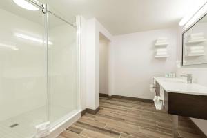 印第安纳波利斯印第安纳波利斯市中心希尔顿恒庭酒店（瑟科中心对面）的带淋浴和盥洗盆的浴室