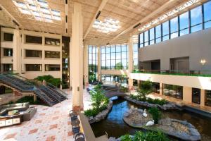 棕榈滩花园Embassy Suites by Hilton Palm Beach Gardens PGA Boulevard的享有一座河流建筑中庭的景色