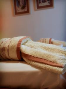 KamariotissaAiolis Rooms的床上铺着毛巾
