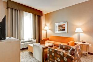 安纳海姆阿纳海姆CTR迪士尼乐园正门希尔顿惠庭套房酒店的一间配备有沙发及电视的酒店客房