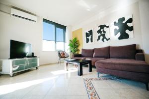 地拉那ApartHotel Toptani Center View的带沙发和电视的客厅