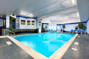 伯灵顿伯灵顿 - 科尔切斯特汉普顿酒店的大堂的游泳池,带蓝色椅子