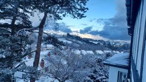 康威Glan Heulog的享有雪覆盖的城镇美景