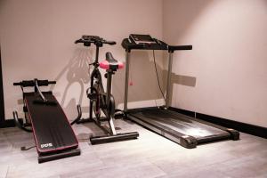 昆明龚禧里·禧见酒店(昆明东风东路大树营地铁站店)的一间设有两辆健身自行车和跑步机的房间