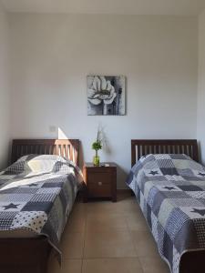 普罗塔拉斯Yama's Villa - Polyxenia luxury, protaras, cyprus的卧室内两张并排的床