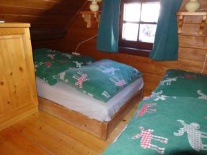 多内尔斯巴赫瓦尔德Fischerhütte Donnersbachwald的小屋内一间卧室,配有两张床