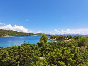 穆泰尔岛Paradise kosirina的享有湖泊美景,在水中划船