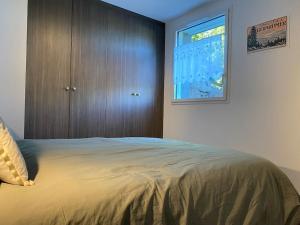 热拉梅Appartement Gérardmer的一间卧室设有一张大床和窗户