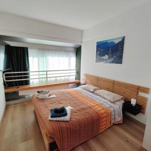 马里尔伊瓦Genziana Apartment - CIPAT 22114的一间卧室设有一张大床和一个窗户。