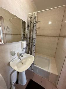 Brocēni拉迪旅馆的浴室配有盥洗盆和浴缸。