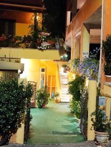 罗马Elisa e Carla House Beautiful apartments on the Cassia的花卉和植物的建筑的庭院