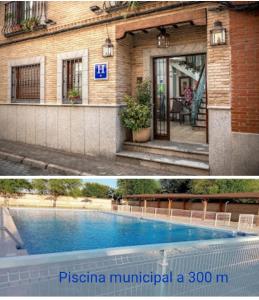 莫塞永提科塔克旅馆的两幅建筑物和游泳池的照片