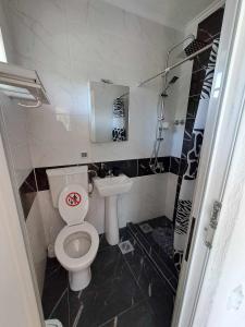 诺弗多伊兰Lazarov Apartments的一间带卫生间和水槽的小浴室