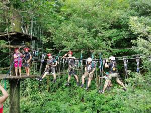 Tajo Alto维斯塔格尔佛冒险公园及酒店的一群人,在丛林中的悬索桥上