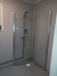 EnkärretEasystar guest house的浴室里设有玻璃门淋浴