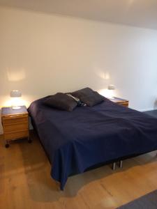 EnkärretEasystar guest house的卧室内的一张带两个枕头的床