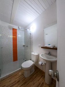 贾丁Hosteria El Paraiso的浴室配有白色卫生间和盥洗盆。