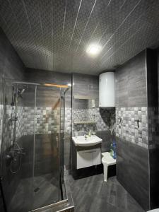 巴统Orbi Plaza Black Sea的带淋浴和盥洗盆的浴室