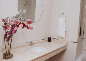 圣米格尔·德·图库玛Yellow的浴室设有水槽和花瓶