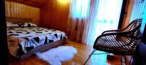 Muntele ReceCabana Ana的一间卧室配有一张床、一把椅子和地毯