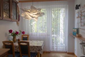 NarewkaDomek w Narewce的一间带桌子和窗户的用餐室