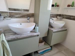 佩皮尼昂Villa 4/5 pièces de plein-pied的一个带两个盥洗盆的柜台浴室