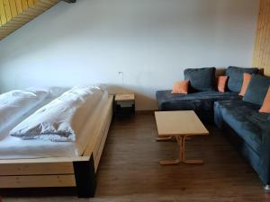 上瓦尔德富尔卡酒店的客厅配有床和沙发