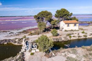 艾格-莫尔特MAS de COLOMINA Aigues-Mortes的水中岛上的一座古房子