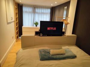 曼彻斯特Serendipity的一间卧室配有一张床,电视