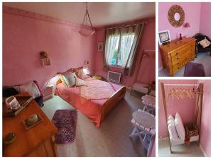 特赫格欧TI GLAS的卧室设有粉红色的墙壁,卧室内设有一张床