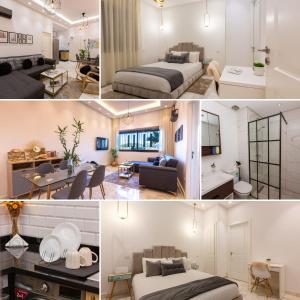 DerrouaAirport Apartment Suite Casablanca FREE WIFI Modern Confort Calme的酒店客房带两张床和一个客厅