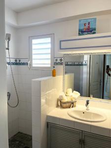 Oyster PondColombus Résidence的白色的浴室设有水槽和镜子