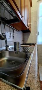 都灵Ottimo appartamento " Pala Alpitour"的厨房配有不锈钢水槽和炉灶。