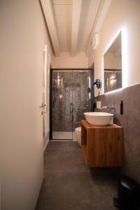 维罗纳Calcirelli Suites的一间带水槽、卫生间和淋浴的浴室