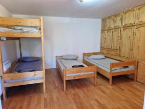 克卢日-纳波卡Cabana Muntelui的配有木柜的客房内的两张双层床