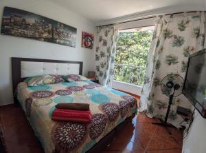 卡利Hospedaje Casa Aurora的一间卧室设有一张床和一个窗口